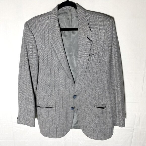 Vintage Wm H Leishmans Light Grey Herringbone Lambswool Silk Blend Blazer 40R - Picture 1 of 15